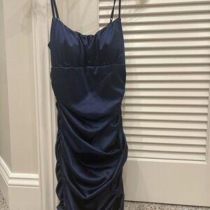 Navy Blue Satin Dress